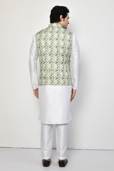 Shop Arihant Rai Sinha Green Linen, Cotton Geometric Butti Nehru Jacket at Aza Fashions Shop_Arihant Rai Sinha_Green Linen, Cotton Geometric Butti Nehru Jacket _at_Aza_Fashions