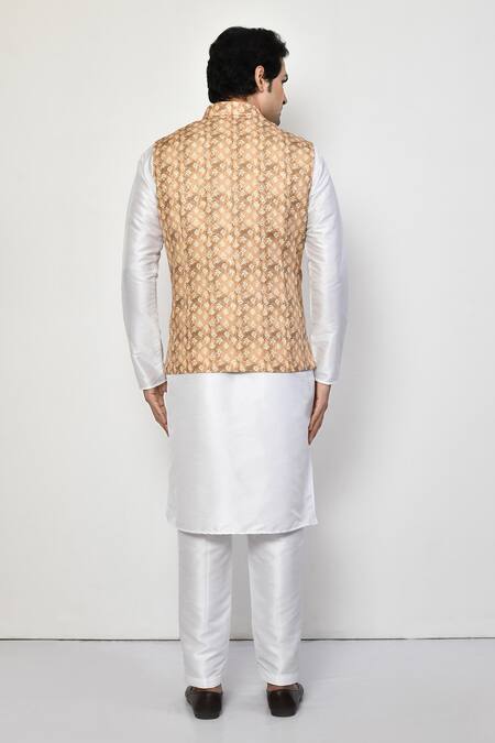 Shop Arihant Rai Sinha Yellow Cotton Sleeveless Geometric Butti Nehru Jacket at Aza Fashions Shop_Arihant Rai Sinha_Yellow Cotton Sleeveless Geometric Butti Nehru Jacket_at_Aza_Fashions