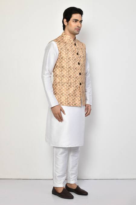 Arihant Rai Sinha Yellow Cotton Sleeveless Geometric Butti Nehru Jacket at Aza Fashions Arihant Rai Sinha_Yellow Cotton Sleeveless Geometric Butti Nehru Jacket_at_Aza_Fashions