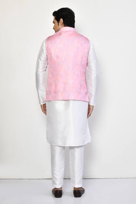 Shop Arihant Rai Sinha Pink Satin, Cotton Diamond Pattern Nehru Jacket at Aza Fashions Shop_Arihant Rai Sinha_Pink Satin, Cotton Diamond Pattern Nehru Jacket_at_Aza_Fashions
