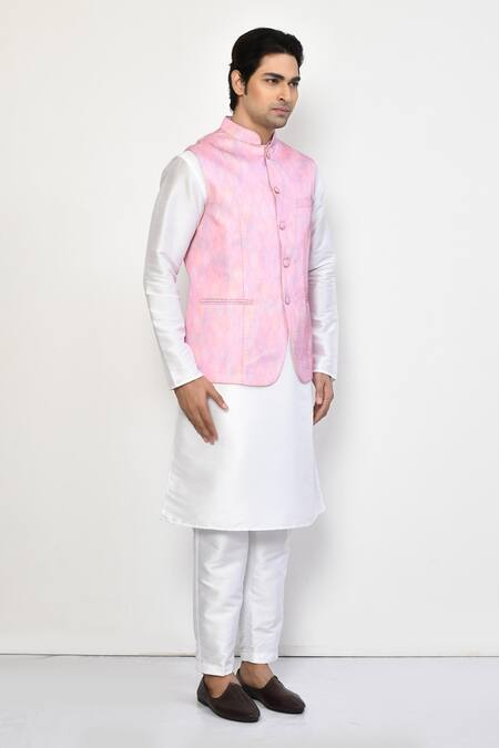 Arihant Rai Sinha Pink Satin, Cotton Diamond Pattern Nehru Jacket at Aza Fashions Arihant Rai Sinha_Pink Satin, Cotton Diamond Pattern Nehru Jacket_at_Aza_Fashions