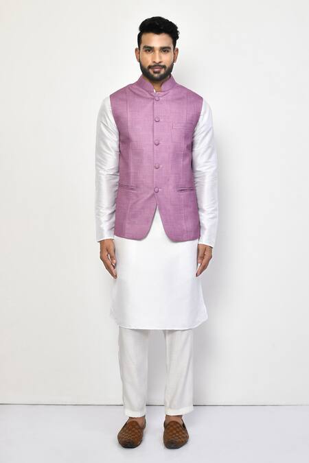 Arihant Rai Sinha_Purple Cotton Geometric Pattern Sleeveless Nehru Jacket_Online_at_Aza_Fashions