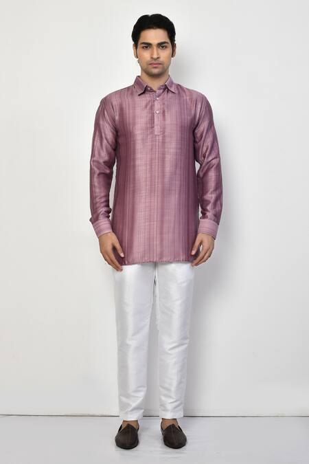 Arihant Rai Sinha_Purple Silk, Cotton Solid Short Kurta _Online_at_Aza_Fashions