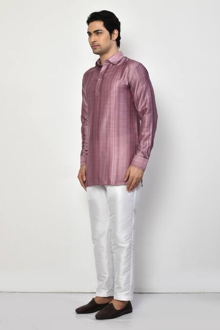 Shop_Arihant Rai Sinha_Purple Silk, Cotton Solid Short Kurta _Online_at_Aza_Fashions