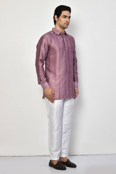 Arihant Rai Sinha_Purple Silk, Cotton Solid Short Kurta _at_Aza_Fashions