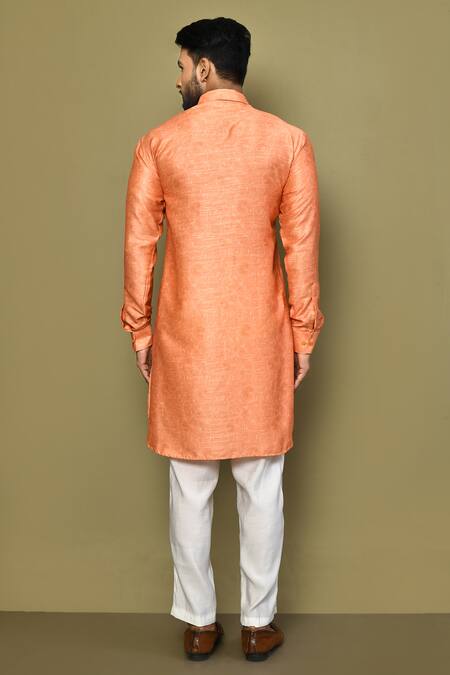 Shop_Arihant Rai Sinha_Orange Silk, Cotton Embroidery Jaal Pattern Kurta _at_Aza_Fashions