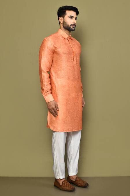 Arihant Rai Sinha_Orange Silk, Cotton Embroidery Jaal Pattern Kurta _at_Aza_Fashions