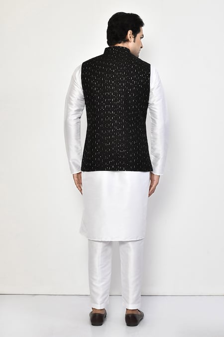 Shop Arihant Rai Sinha Black Silk, Cotton Sequins Embellished Bundi at Aza Fashions Shop_Arihant Rai Sinha_Black Silk, Cotton Sequins Embellished Bundi _at_Aza_Fashions