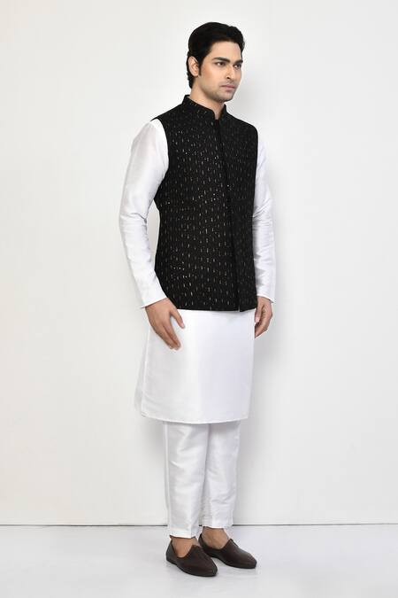 Shop Arihant Rai Sinha Black Silk, Cotton Sequins Embellished Bundi Online at Aza Fashions Shop_Arihant Rai Sinha_Black Silk, Cotton Sequins Embellished Bundi _Online_at_Aza_Fashions