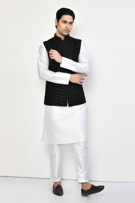 Arihant Rai Sinha Black Silk, Cotton Sequins Embellished Bundi at Aza Fashions Arihant Rai Sinha_Black Silk, Cotton Sequins Embellished Bundi _at_Aza_Fashions