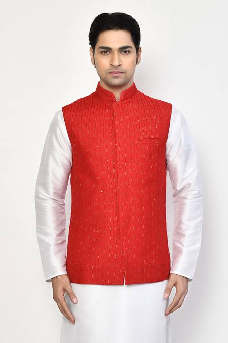 Buy Arihant Rai Sinha Red Silk, Cotton Sequins Embellished Bundi Online at Aza Fashions Buy_Arihant Rai Sinha_Red Silk, Cotton Sequins Embellished Bundi _Online_at_Aza_Fashions
