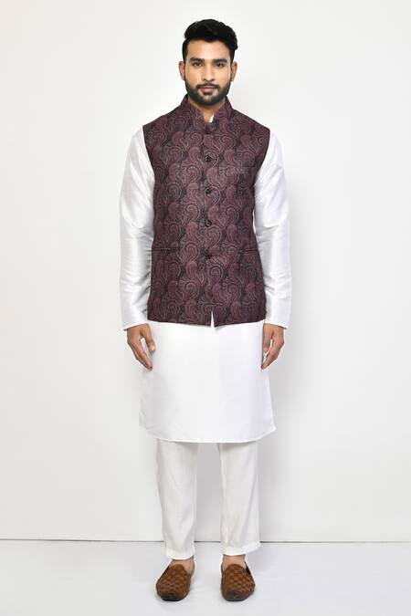 Arihant Rai Sinha_Multi Color Linen, Cotton Embroidery Paisley Pattern Nehru Jacket _Online_at_Aza_Fashions
