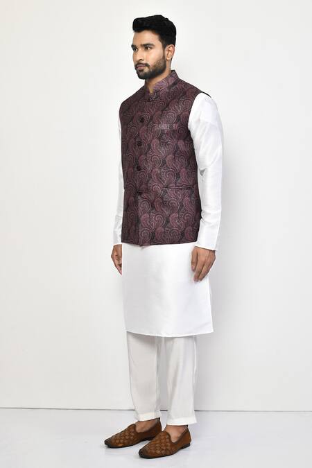 Shop_Arihant Rai Sinha_Multi Color Linen, Cotton Embroidery Paisley Pattern Nehru Jacket _Online_at_Aza_Fashions