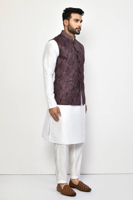 Arihant Rai Sinha_Multi Color Linen, Cotton Embroidery Paisley Pattern Nehru Jacket _at_Aza_Fashions