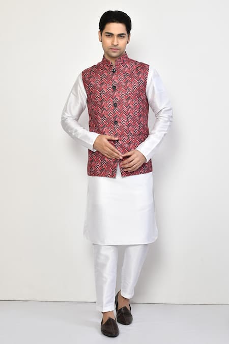 Arihant Rai Sinha Chevron Pattern Sleeveless Nehru Jacket 