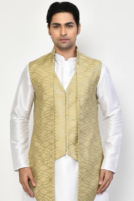 Buy Arihant Rai Sinha Beige Satin, Cotton Embroidery Geometric Nehru Jacket Online at Aza Fashions Buy_Arihant Rai Sinha_Beige Satin, Cotton Embroidery Geometric Nehru Jacket_Online_at_Aza_Fashions