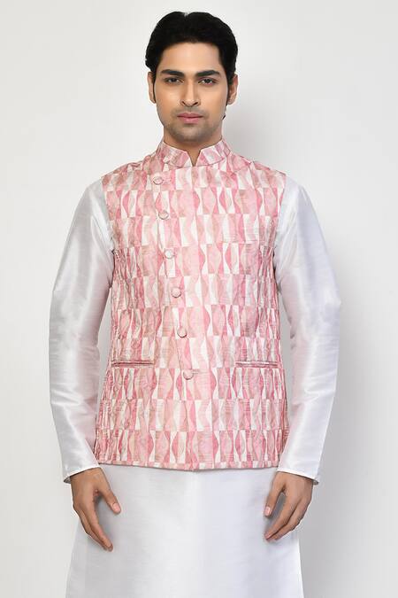 Buy Arihant Rai Sinha Pink Silk, Cotton Geometric Pattern Nehru Jacket Online at Aza Fashions Buy_Arihant Rai Sinha_Pink Silk, Cotton Geometric Pattern Nehru Jacket _Online_at_Aza_Fashions