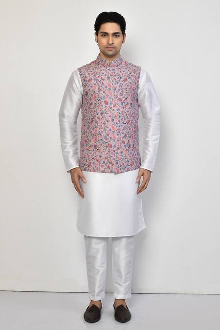 Arihant Rai Sinha_Purple Cotton Embroidery Floral Nehru Jacket_Online_at_Aza_Fashions