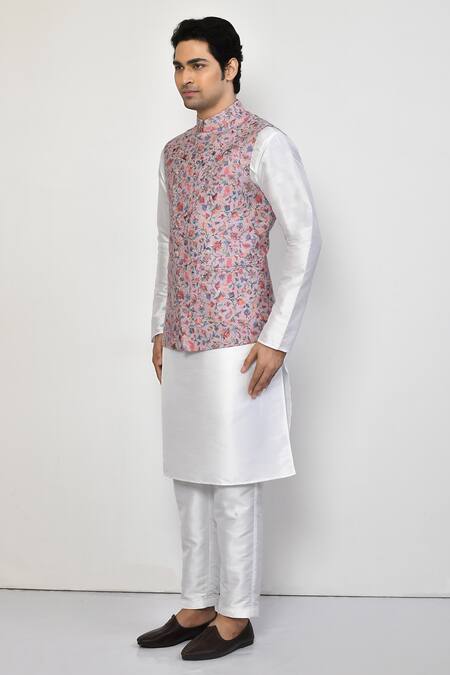 Shop_Arihant Rai Sinha_Purple Cotton Embroidery Floral Nehru Jacket_Online_at_Aza_Fashions