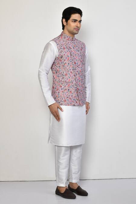 Arihant Rai Sinha_Purple Cotton Embroidery Floral Nehru Jacket_at_Aza_Fashions