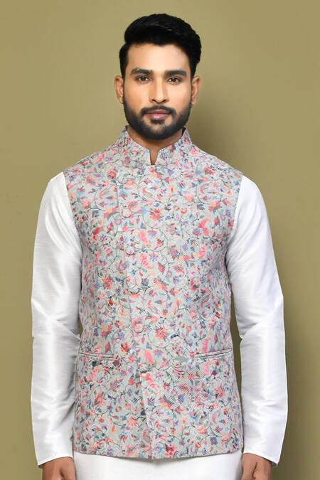 Arihant Rai Sinha Green Cotton Bloom Vine Print Blend Bundi Online at Aza Fashions Arihant Rai Sinha_Green Cotton Bloom Vine Print Blend Bundi _Online_at_Aza_Fashions