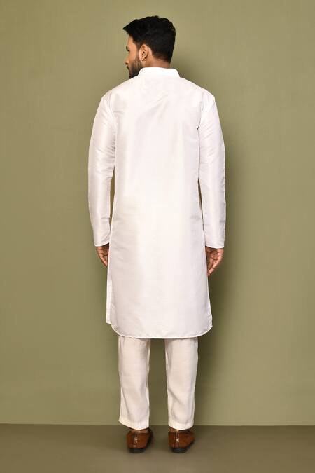 Shop_Arihant Rai Sinha_White Cotton Plain Straight Kurta _at_Aza_Fashions
