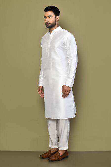 Shop_Arihant Rai Sinha_White Cotton Plain Straight Kurta _Online_at_Aza_Fashions