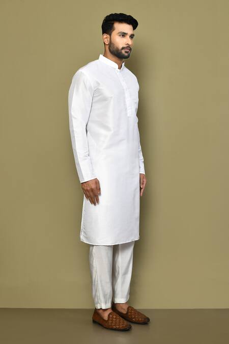 Arihant Rai Sinha_White Cotton Plain Straight Kurta _at_Aza_Fashions