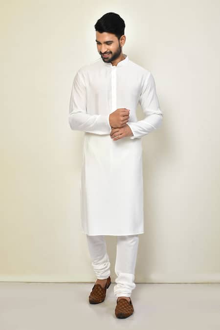 Arihant Rai Sinha White Shell And Lining Cotton Blend Plain Straight Long Kurta