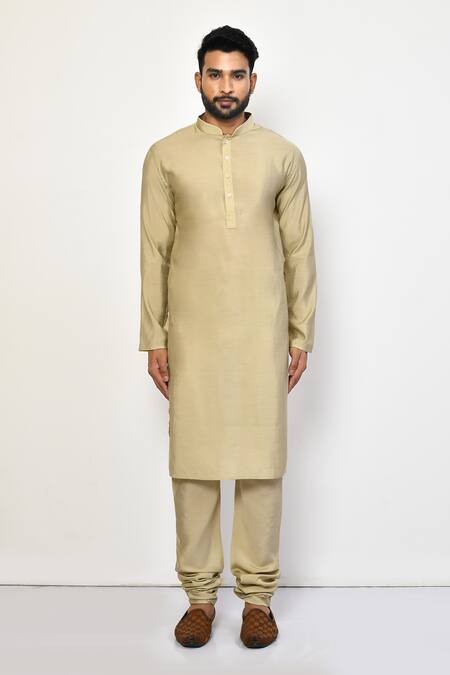 Buy_Arihant Rai Sinha_Beige , Satin Full Sleeve Straight Kurta_Online_at_Aza_Fashions