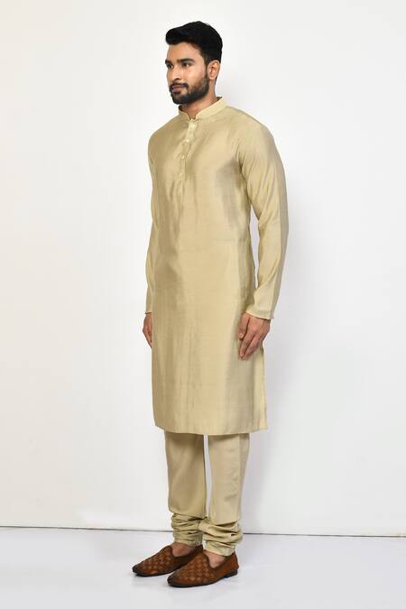 Shop_Arihant Rai Sinha_Beige , Satin Full Sleeve Straight Kurta_Online_at_Aza_Fashions