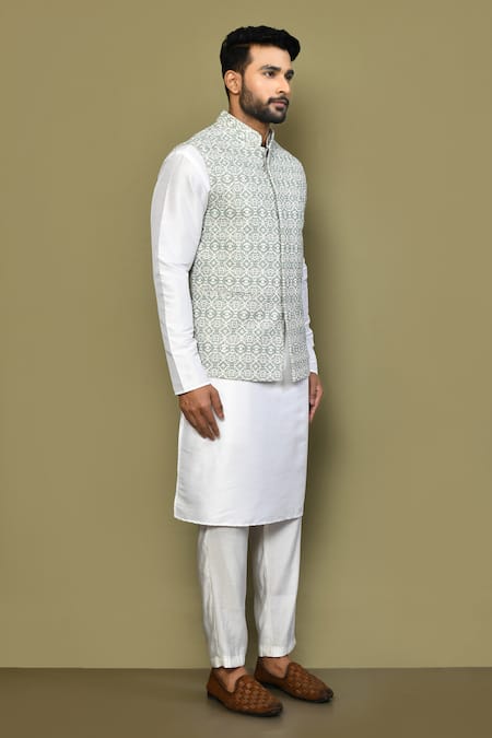 Arihant Rai Sinha_Gray Silk, Cotton Embroidery Mandala Illusion Nehru Jacket _at_Aza_Fashions