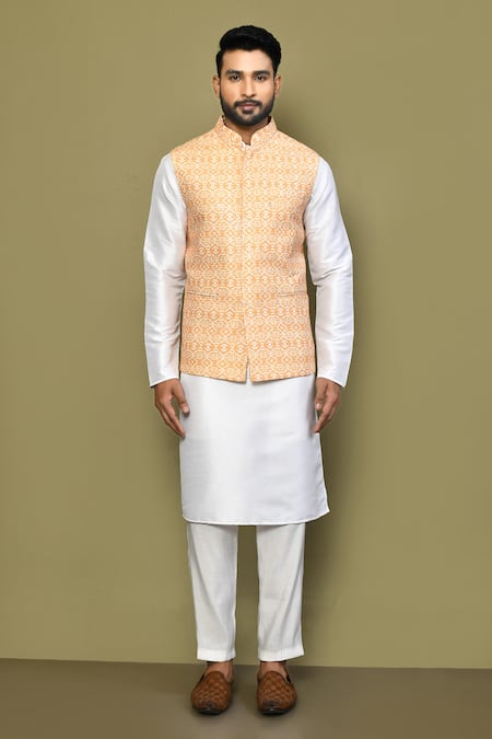 Arihant Rai Sinha_Peach Silk, Cotton Embroidery Mandala Illusion Nehru Jacket _Online_at_Aza_Fashions