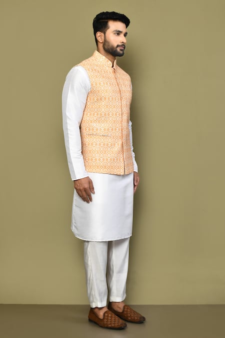Arihant Rai Sinha_Peach Silk, Cotton Embroidery Mandala Illusion Nehru Jacket _at_Aza_Fashions
