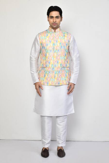Arihant Rai Sinha Green Silk, Cotton Marble Prism Jaal Print Bundi Online at Aza Fashions Arihant Rai Sinha_Green Silk, Cotton Marble Prism Jaal Print Bundi _Online_at_Aza_Fashions