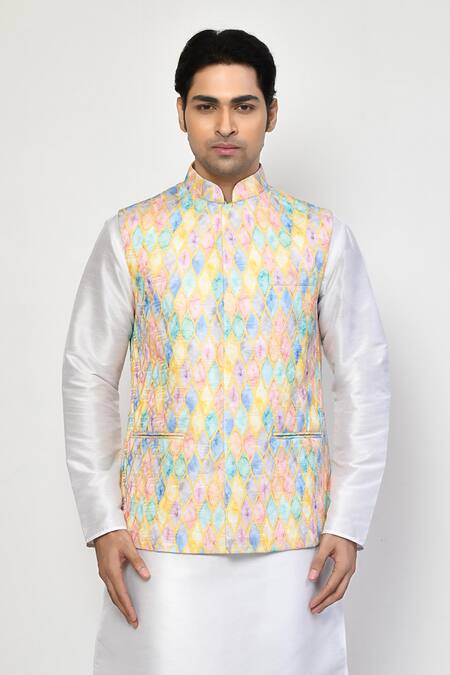 Buy Arihant Rai Sinha Green Silk, Cotton Marble Prism Jaal Print Bundi Online at Aza Fashions Buy_Arihant Rai Sinha_Green Silk, Cotton Marble Prism Jaal Print Bundi _Online_at_Aza_Fashions