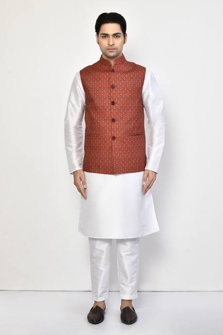 Arihant Rai Sinha_Brown Silk, Cotton Wild Bloom Print Bundi_Online_at_Aza_Fashions