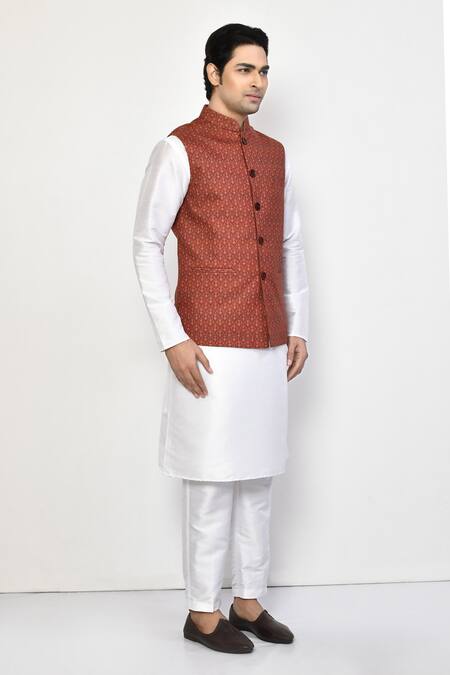 Arihant Rai Sinha_Brown Silk, Cotton Wild Bloom Print Bundi_at_Aza_Fashions