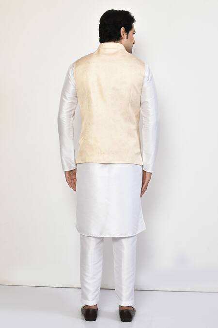 Shop Arihant Rai Sinha Beige Satin, Cotton Carnation Bloom Print Bundi at Aza Fashions Shop_Arihant Rai Sinha_Beige Satin, Cotton Carnation Bloom Print Bundi _at_Aza_Fashions