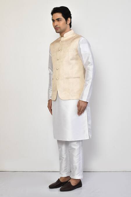 Shop Arihant Rai Sinha Beige Satin, Cotton Carnation Bloom Print Bundi Online at Aza Fashions Shop_Arihant Rai Sinha_Beige Satin, Cotton Carnation Bloom Print Bundi _Online_at_Aza_Fashions