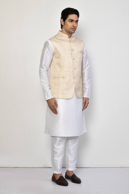 Arihant Rai Sinha Beige Satin, Cotton Carnation Bloom Print Bundi at Aza Fashions Arihant Rai Sinha_Beige Satin, Cotton Carnation Bloom Print Bundi _at_Aza_Fashions