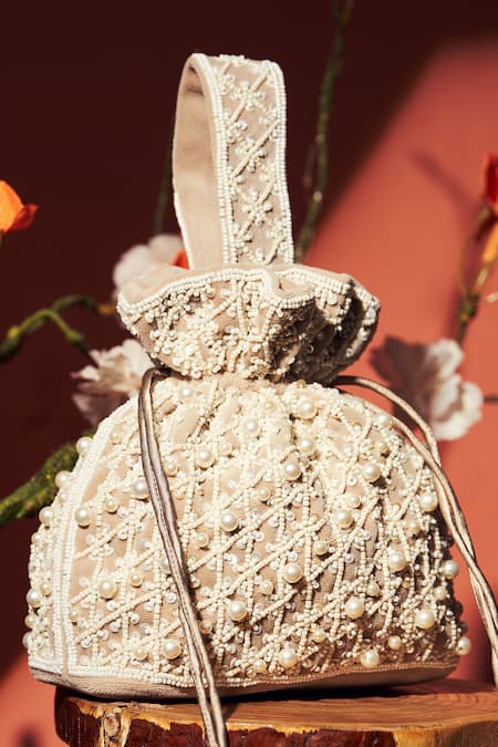 Aamli Velvet Pearl Embellished Potli Bag 