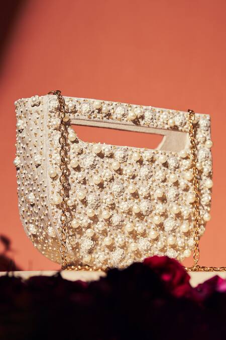 Buy_Aamli_Off White Beads Panache Pearl Embellished Bag _Online_at_Aza_Fashions