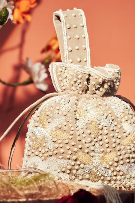 Aamli Phool Pearl Embellished Potli Bag 