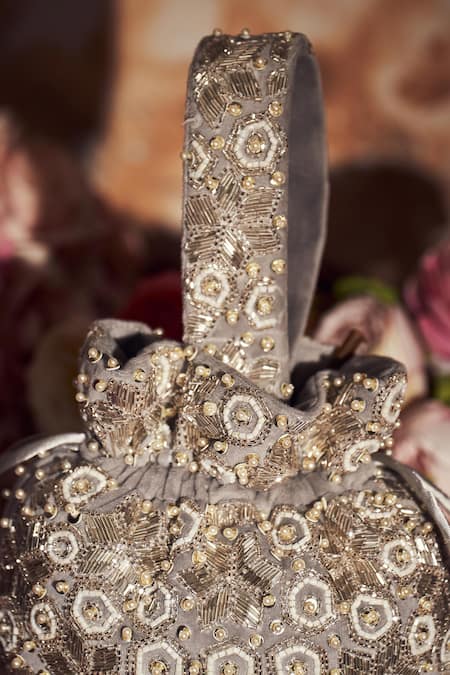 Buy_Aamli_Grey Cutdana Saundh Embellished Potli Bag _Online_at_Aza_Fashions
