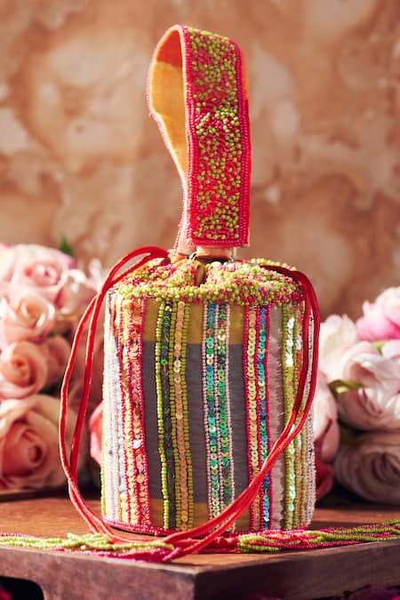 Aamli Silk Sequin Embellished Bucket Potli Bag 