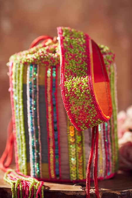 Aamli Silk Sequin Embellished Bucket Potli Bag 