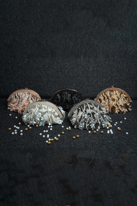 Buy_Nayaab By Sonia_Black Crystals, Cut Work, Beads Blooms Nightfall Embroidered Potli 