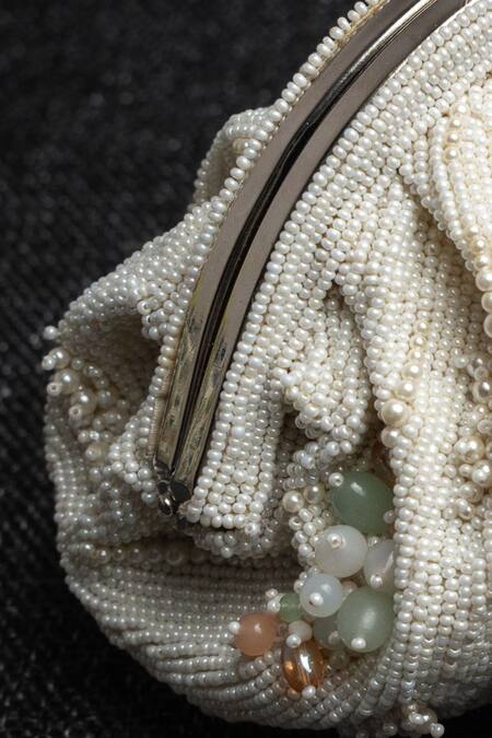 Shop Nayaab By Sonia Rose Gold Crystals, Beads Blooms Embroidered Potli Online at Aza Fashions Shop_Nayaab By Sonia_Rose Gold Crystals, Beads Blooms Embroidered Potli _Online_at_Aza_Fashions