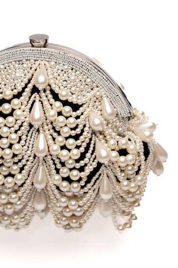 Nayaab By Sonia_Black Pearls, Beads Oyster Frame Embellished Potli _Online_at_Aza_Fashions